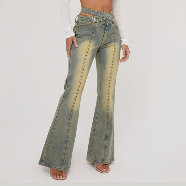 Deeeze Strappy Waist Studded Detail Flared Jeans